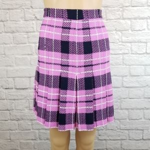 《 St. John 》Pleated Knit Plaid Skirt